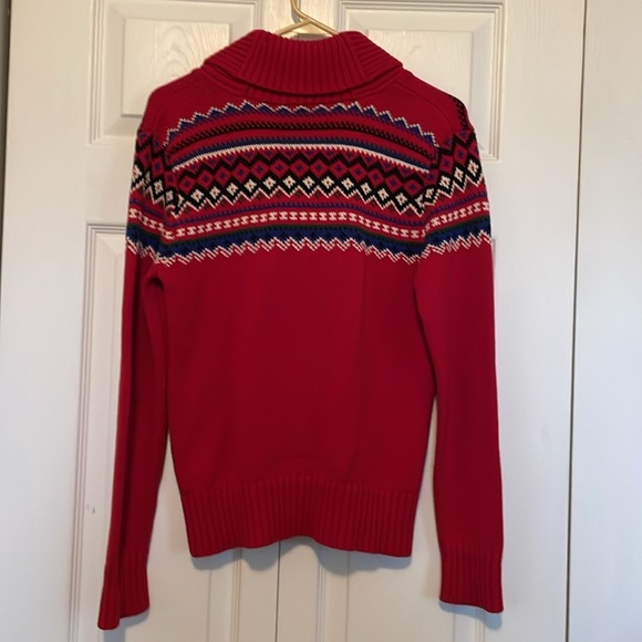 Women’s Lauren Ralph Lauren Sz S Fair Isle V neck sweater big collar red button - Picture 9 of 9